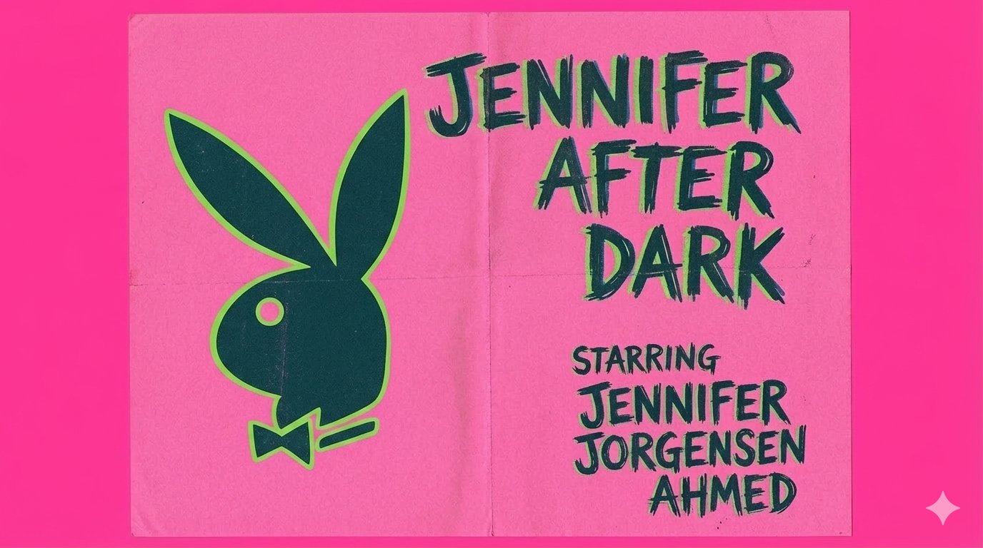Hot-pink Jennifer After Dark promotional flyer with black bunny emblem
